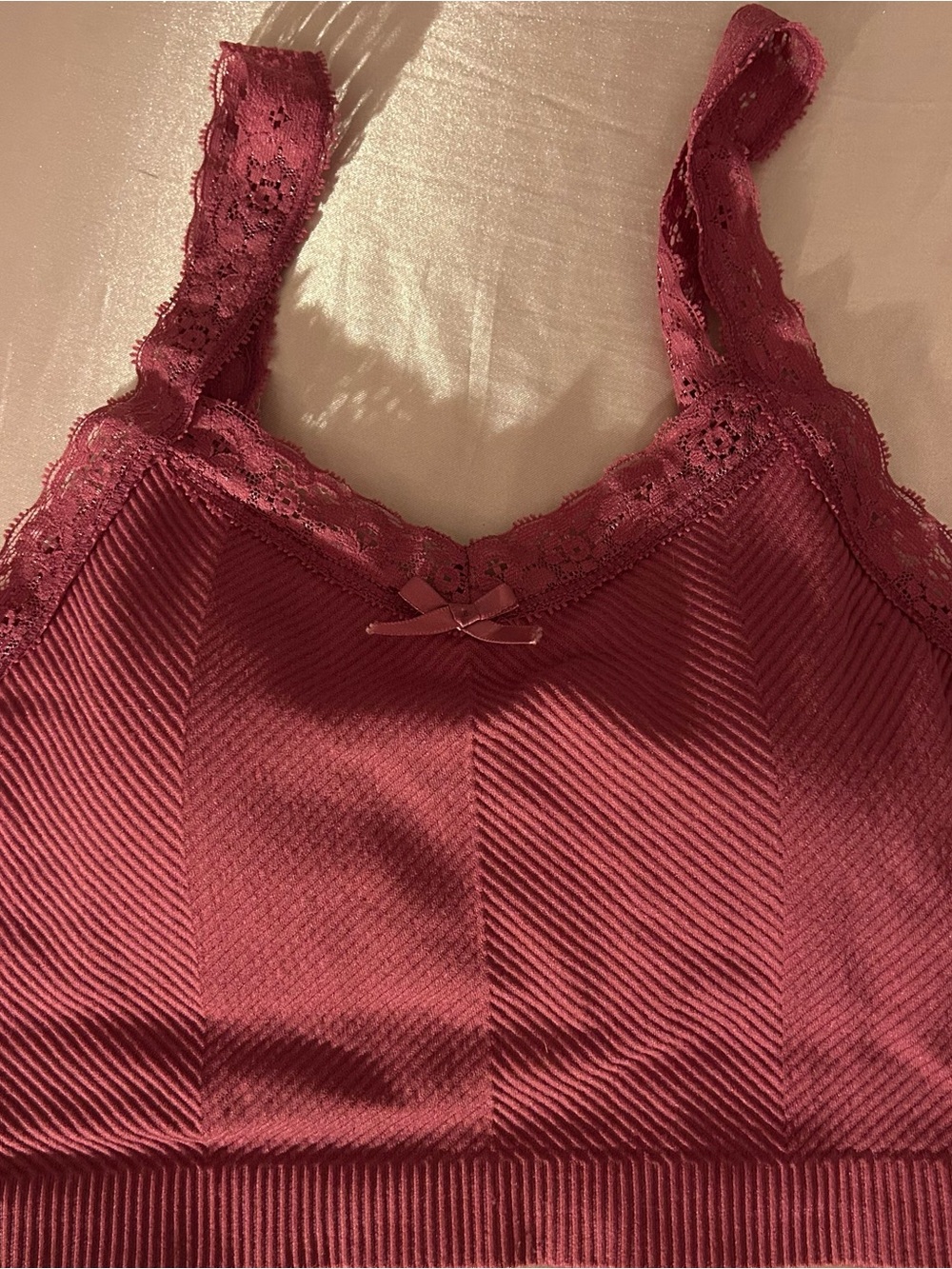 Altar'd State Lace-Trim Ribbed Tank - Burgundy